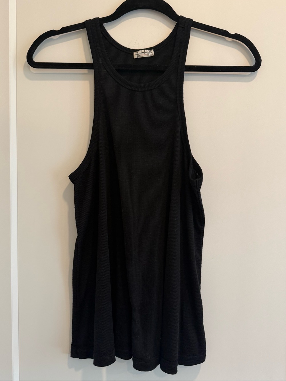 Free People Black Ribbed Racerback Tank Top Size S
